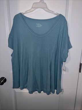 Time and Tru Teal Short-Sleeve Scoop Neck Top